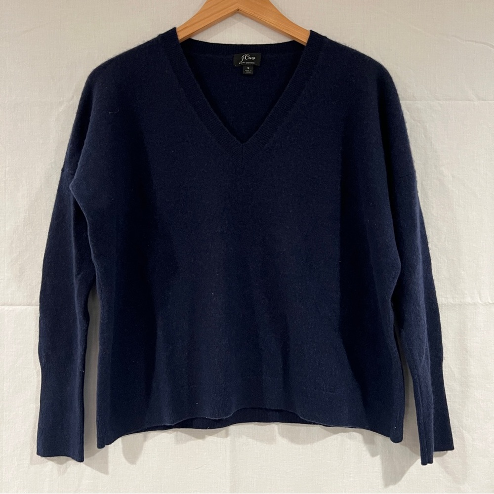 J.Crew Cashmere Vneck Boyfriend Sweater, Navy, Size Small